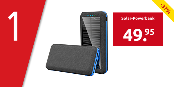 Solar-Powerbank, mit 5 USB Anschlüssen, 20'000 mAh