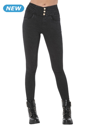 Leggings mit dekorativen Knöpfen, schwarz