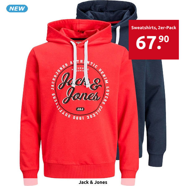 JACK & JONES Sweatshirts, 2er-Pack, marine + rot
