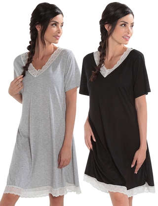 Nachthemd 2er-Pack, schwarz + grau