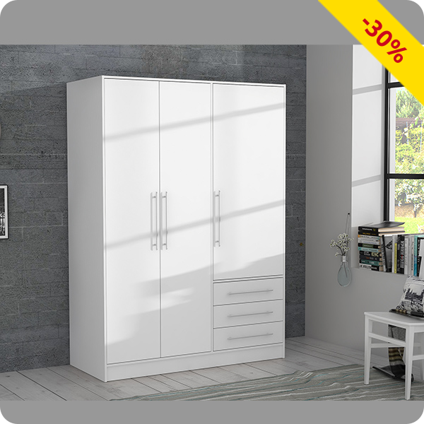 Kleiderschrank «Giant», 3-türig + 3 Schubladen, weiss, B 144,5 cm