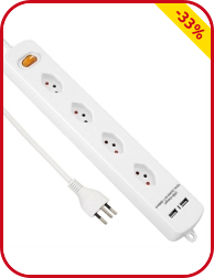 Steckdosenleiste, 4-fach, mit 2-USB-Anschlüssen