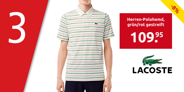 Lacoste Herren-Polohemd, grün/rot gestreift