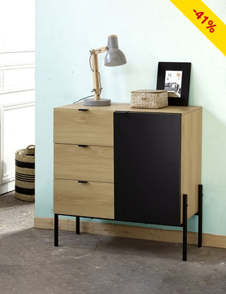 Kommode mit 3 Schubladen, B 79 cm, Holz/schwarz