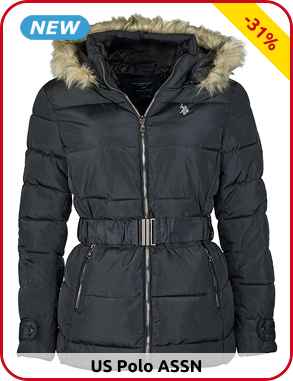 US Polo ASSN Damenjacke mit Elast-Gürtel, schwarz