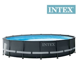 Aufstellpool Framepool-Set Intex Ultra rund Ø 488x122 cm inkl. Sandfilteranlage, Leiter, Abdeckplane, Bodenschutzplane & Anschlussschlauch grau