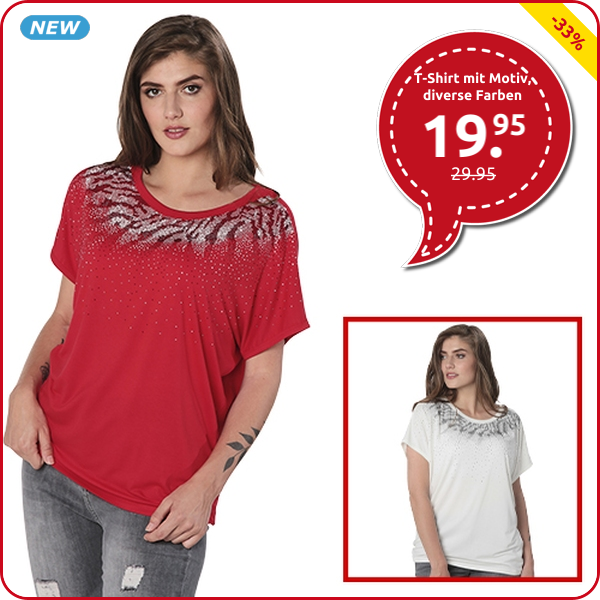 T-Shirt mit Ajour-Motiv, rot