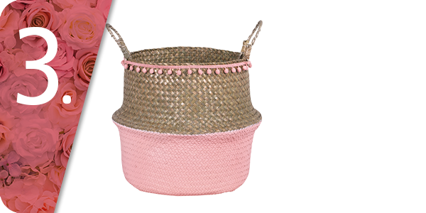 Korb mit Pompons, rosa