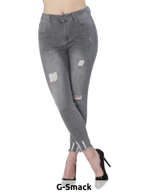 G-Smack 7/8-Jeans, destroyed, grau