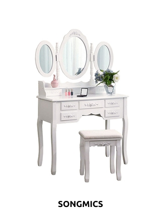 SONGMICS Schminktisch & Hocker«Romantique», B 90 x H 145 x T 40 cm, weiss