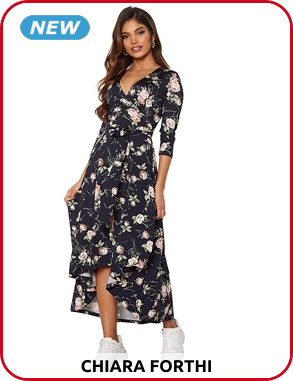 Chiara Forthi Kleid in Wickeloptik aus weichem Jersey, marine geblümt