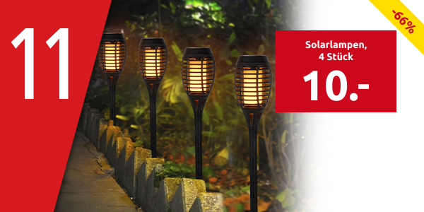 Solarlampen «Flambo», 4 Stück, mit abnehmbarem Erdspiess