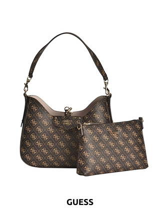 GUESS Handtasche «Eco Brenton» mit abnehmbarer Pochette, braun Logo