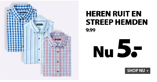 Heren ruit en streep hemden tijdens de weekactie 5 euro