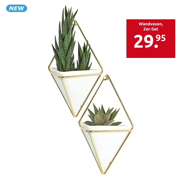 Wandvasen, 2er-Set, B 11 x H 19 cm, weiss/goldfarben