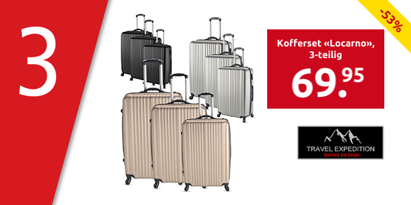 TRAVEL EXPEDITION Kofferset «Locarno», 3-teilig, H 57/67/77 cm, light, schwarz