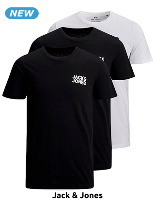 JACK & JONES T-shirts, 3er-Pack, blau + weiss + schwarz