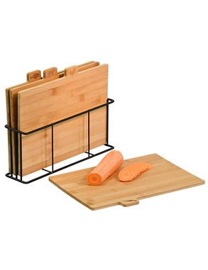 Schneidebrett-Set aus Bambus, 5-teilig, mit Halter