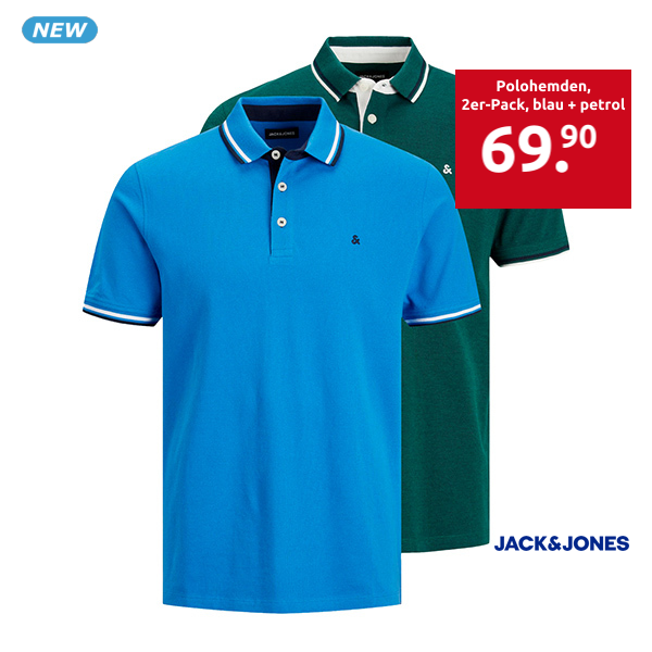 JACK & JONES Polohemden, 2er-Pack, blau + petrol