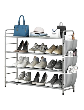 Schuhmöbel mit Seitentaschen, 71 x 65 x 29 cm, grau