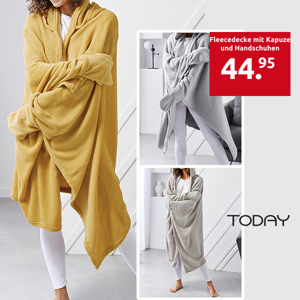 TODAY Fleecedecke mit Kapuze und Handschuhen, 165 x 115 cm, beige