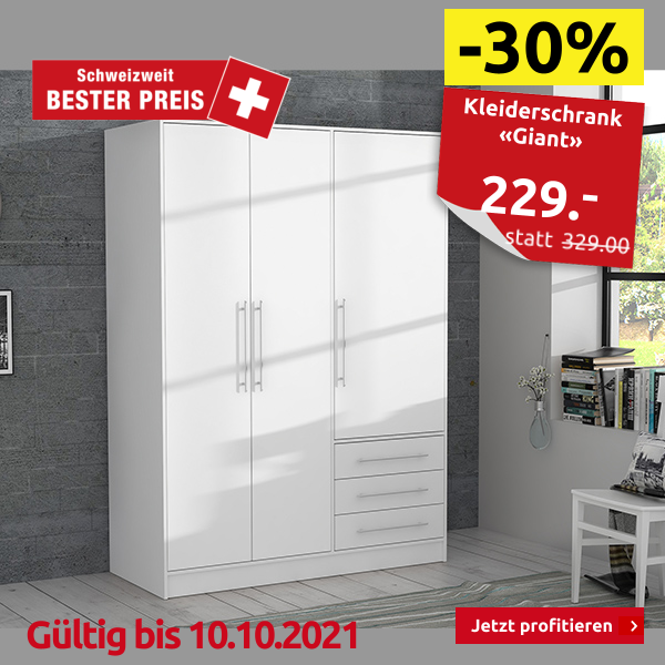 Kleiderschrank «Giant», 3-türig + 3 Schubladen, weiss, B 144,5 cm