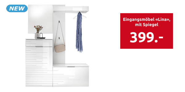 Eingangsmöbel «Lina», mit Spiegel, L 140 x H 190 cm, weiss