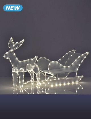 Beleuchtetes Rentier + Schlitten, 110 x 18 x 46 cm, 160 LEDs