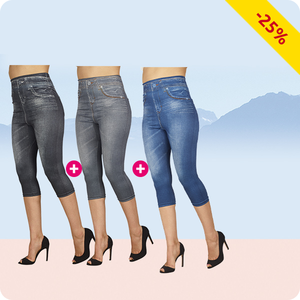 Capri-Jeggings im 3er-Pack mit Jeans-Print
