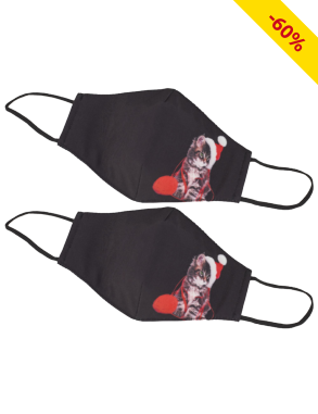 Mund-Nasen-Schutz aus Textil «XMAS», 2er-Set, schwarz/Katze