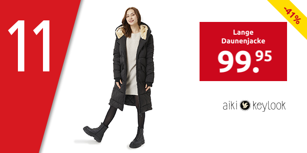 Lange Daunenjacke «Zoé» mit Kapuze, schwarz