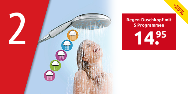Regen-Duschkopf «Wellness» mit 5 verschiedenen Programmen