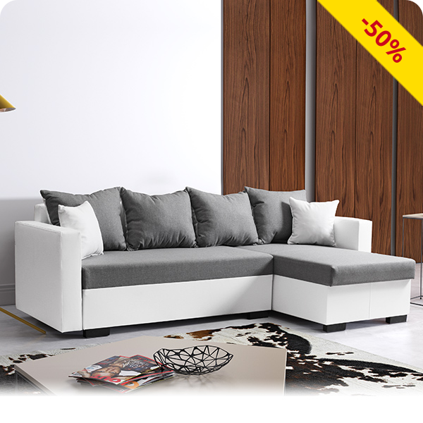 Ecksofa «Marty», weiss/grau