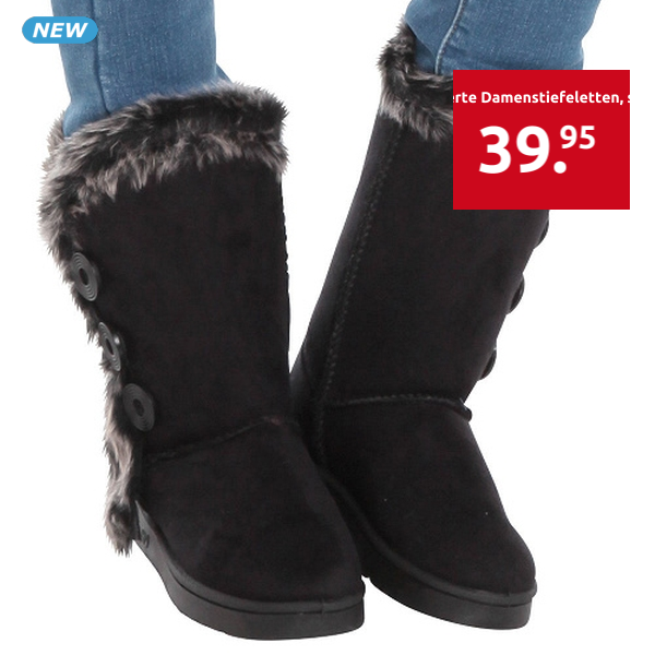 Gefütterte Damenstiefeletten, schwarz
