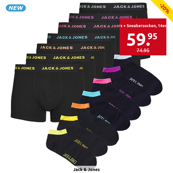 JACK&JONES Boxers + Sneakersocken, 14er-Pack, schwarz
