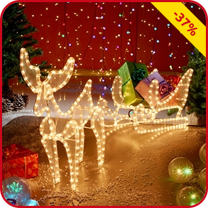 Leuchtdeko Rentier mit Schlitten, 396 LED