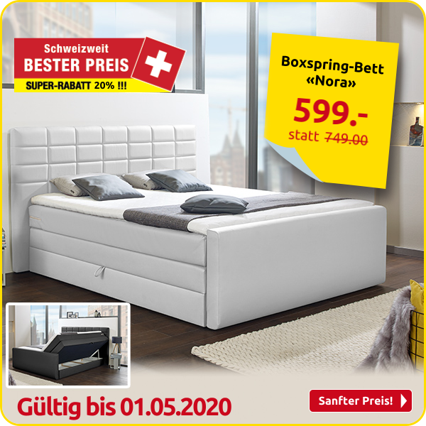 Boxspring-Bett «Nora», weiss, 120 x 200 cm, 1 Box, 1 Matratze