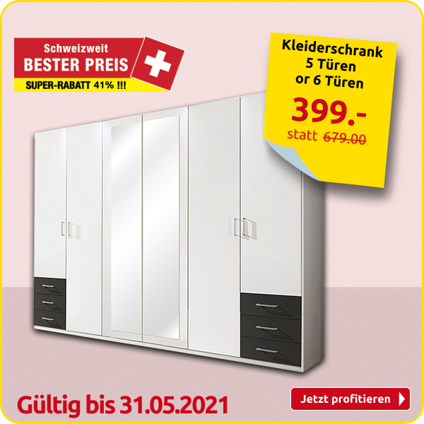Kleiderschrank 5 Türen, B 225 x H 208 x T 58 cm