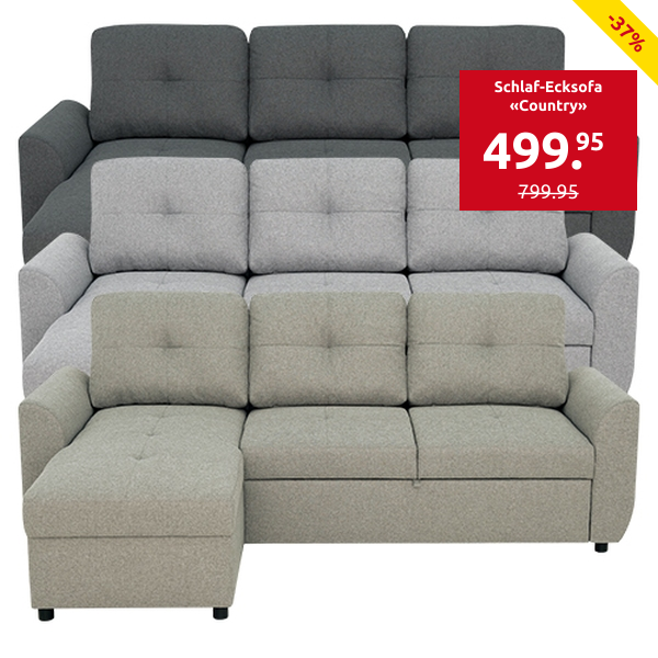 Schlaf-Ecksofa «Country», mit Stauraum, 222 x 144 cm, hellgrau