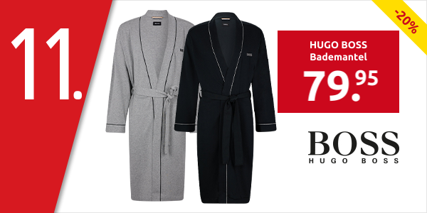 HUGO BOSS Paspelierter Bademantel, gesticktes Logo, schwarz