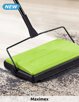 Mechanischer Besen, stromlos, 3-teiliger Stiel, grün