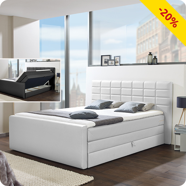 Boxspring-Bett «Nora», weiss, 120 x 200 cm, 1 Box, 1 Matratze
