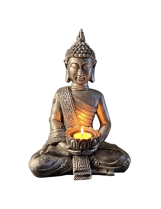 Kerzenhalter Statue «Buddha», silberfarben