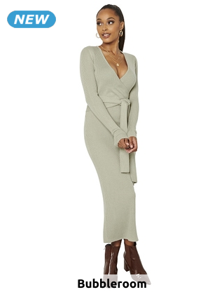 Strickkleid im Wickel-Look, hellgrün