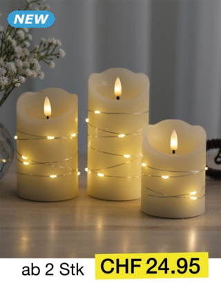 LED-Kerzen aus Kunst-Wachs, Set, 3 Stück