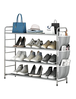 Schuhmöbel mit Seitentaschen, 71 x 65 x 29 cm, grau