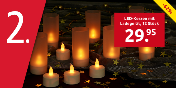 LED-Kerzen mit Ladegerät, 12 Stück