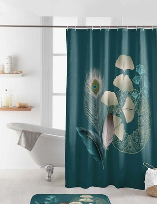 Duschvorhang «Gingkoblue», 180 x 200 cm, petrol, mit goldenem Muster