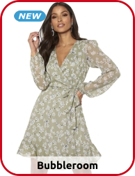 Kleid mit Volants, grün geblümt