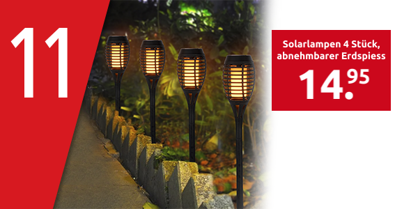 Solarlampen «Flambo», 4 Stück, mit abnehmbarem Erdspiess